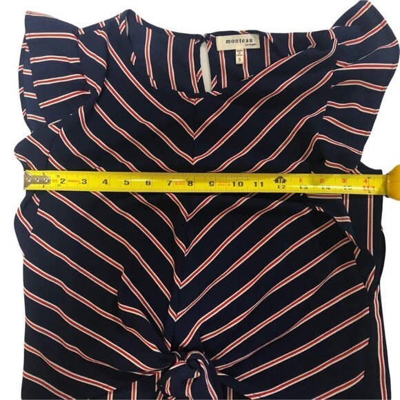 𝅺MONTEAU Striped Blue, Red & White Top with Flutter Sleeves size Small - Picture 10 of 12